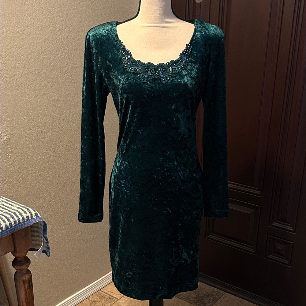 Vintage 90s Green Crushed Velvet Dress